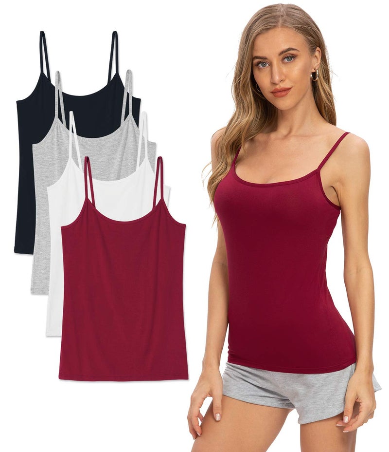 Vislivin Women's Basic Solid Camisole Adjustable Spaghetti Strap Tank Top Black/White/Gray/Wine Red L - Image 1